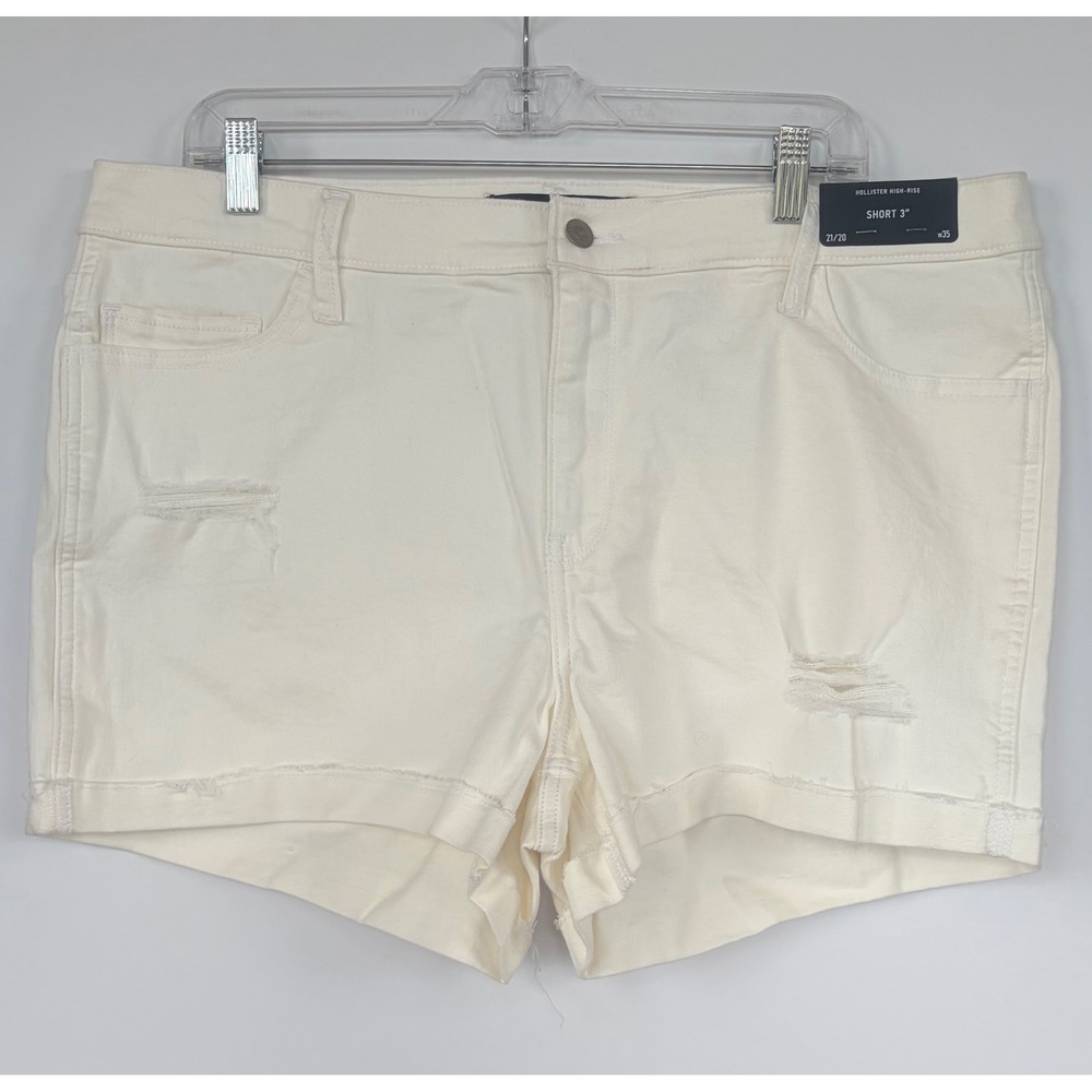 Hollister High Rise Short 3" White Distressed Denim Shorts Size 21/20 W35